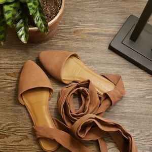 Lace-up faux suede flats